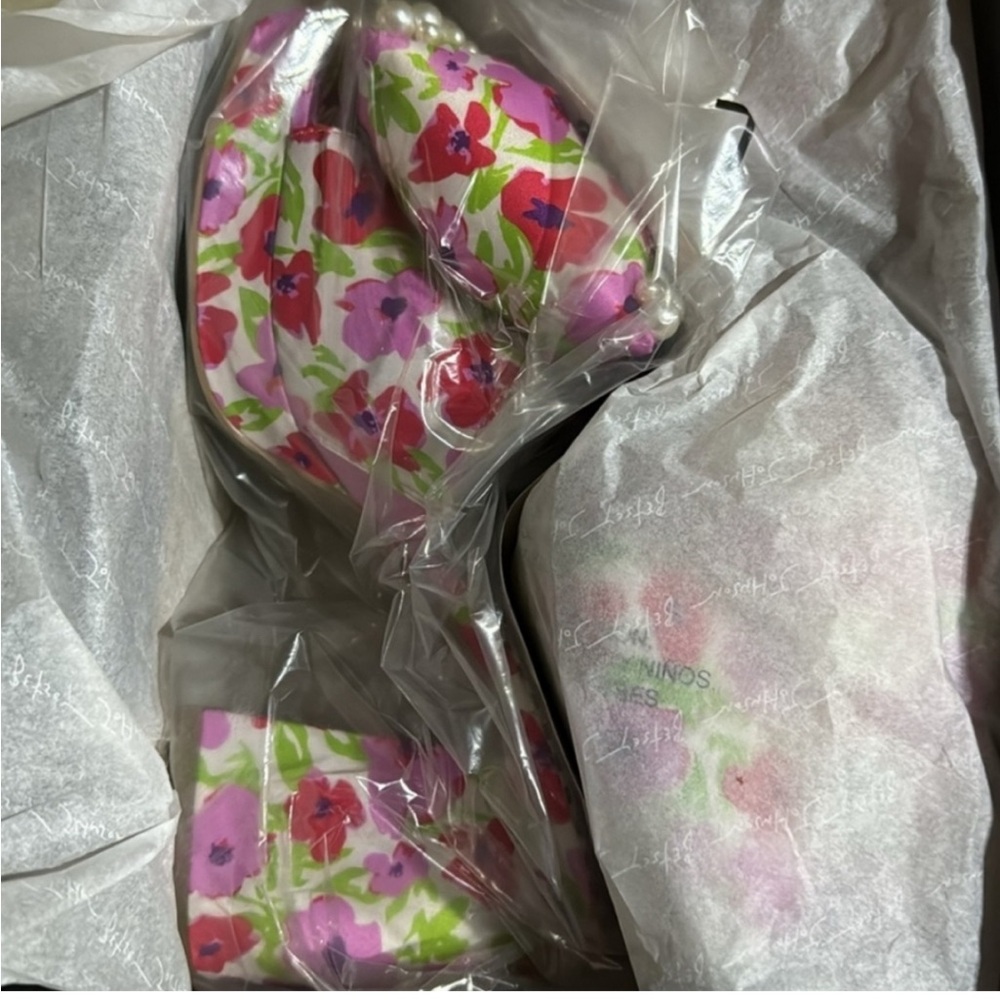 Betsey Johnson Maccie Floral Bow Heeled Platform Sandals - Pink and Red Size 8 - Picture 4 of 5